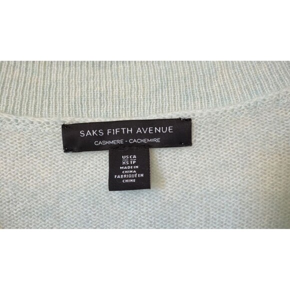 Sax Fifth Avenue 100% Cashmere Mint Green V Neck Sweater XS Old Money Soft Cozy - Picture 7 of 12